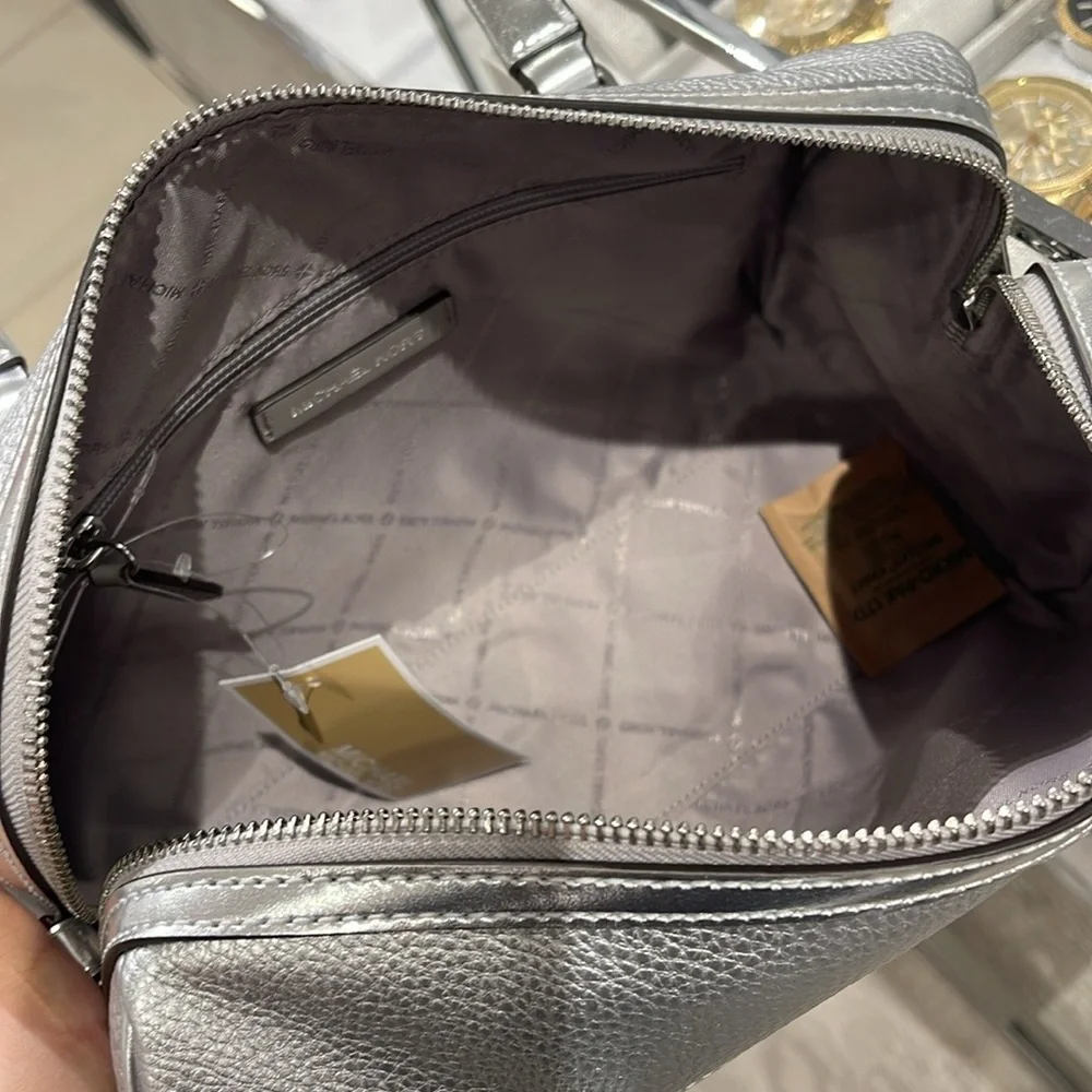 Michael Kors Silver Pebbled Leather Satchel